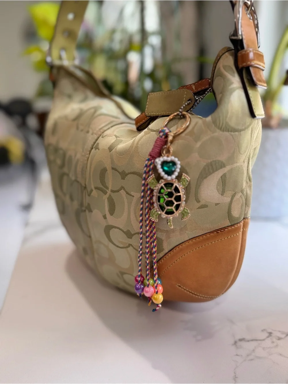 Coach Signature Green Optic Hobo Vintage #1851
